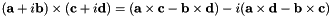 $ (\mathbf{a}+i\mathbf{b}) \times (\mathbf{c}+i\mathbf{d}) = (\mathbf{a} \times \mathbf{c} - \mathbf{b} \times \mathbf{d}) - i(\mathbf{a} \times \mathbf{d} - \mathbf{b} \times \mathbf{c})$