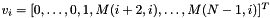 $ v_i = [ 0, \ldots, 0, 1, M(i+2,i), \ldots, M(N-1,i) ]^T $